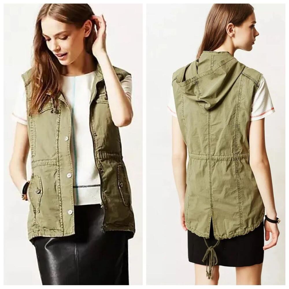 Anthropologie Marrakech Army Green Utility Vest Jacket size Small‎ A000033